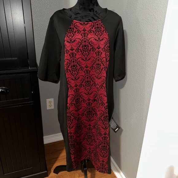 Avenue Dresses & Skirts - Avenue Dress Size 22/24 Black Red Damask Pattern Gothic Holiday Cocktail NWT
